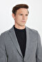 Men's Gray Wool Slim Fit Slim Fit Mono Collar Waist Tie Bag Pocket Suit - 5