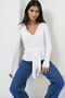 White V-Neck Blouse with Tie Detail Alc-X14864 - 3