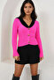 Fuchsia Fur Collared Knitwear Cardigan Alc-X14869