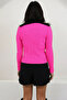 Fuchsia Fur Collared Knitwear Cardigan Alc-X14869 - 4