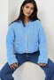 Women's Blue Crew Neck Pocketed Double Pocket Gold Button Thick Knit Cardigan ALC-X14845 - 3