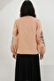 Beige Embroidered Balloon Sleeve Poplin Shirt Alc-X14843 - 3