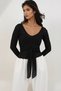 Black V-Neck Blouse with Tie Detail Alc-X14864