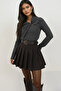 Women's Anthracite Asymmetrical Collar Accessory Detailed Gathered Ribbed Knit Blouse Alc-X14357 - 3