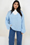 Blue V-Neck Thick Thessaloniki Knitted Soft Textured Oversize Sweater Alc-X14850