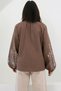 Brown Crew Neck Embroidered Balloon Sleeve Poplin Blouse ALC-X14841 - 5