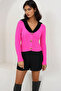 Fuchsia Fur Collared Knitwear Cardigan Alc-X14869 - 2
