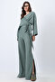 Women's Green Double-Breasted Tie-Up Blouse Slit Pants Double Knitted Set Alc-X12498 - 5