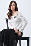 Women's Ecru Madonna Collar Drape and Accessory Detailed Blouse Alc-X14721 - 2