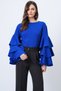 Women's Cobalt Crew Neck Flounce Sleeves Crepe Blouse Alc-X14714 - 6