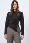 Women's Bitter Brown Crew Neck Gold Button and Drape Detail Ottoban Blouse Alc-X14716 - 4