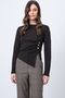 Women's Bitter Brown Crew Neck Gold Button and Drape Detail Ottoban Blouse Alc-X14716 - 6