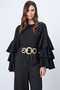 Women's Black Crew Neck Flared Sleeve Crepe Blouse Alc-X14714 - 5