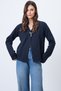 Women's Dark Navy Blue V-Neck Brooch Detailed Ottoban Cardigan Alc-X14717 - 5