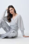 Women's Silvery Gray Front Back V-Neck Double-Breasted Cut Silvery Knitted Blouse Alc-X14722 - 6