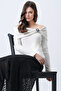 Women's Ecru Madonna Collar Drape and Accessory Detailed Blouse Alc-X14721
