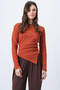Women's Tile Pattern Crew Neck Gold Button and Drape Detail Ottoban Blouse Alc-X14716 - 3