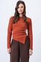 Women's Tile Pattern Crew Neck Gold Button and Drape Detail Ottoban Blouse Alc-X14716 - 5