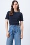 Women's Navy Blue Crew Neck Pearls Knitwear Blouse Alc-X14637 - 2