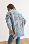 Women's Blue Oversized Denim Jacket with Embroidered Back Detail CKT-19000435 - 6