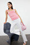 Pembe Düz Kare Yaka Askılı Büzgülü Fitted/Vücuda Oturan Esnek Örme Bluz TWOSS24BZ00400 - 2