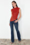 Kırmızı Dik Yaka Büzgü/Drape Detaylı Fitted/Vücuda Oturan Asimetrik Örme Bluz TWOSS24BZ00534 - 3