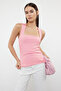 Pembe Düz Kare Yaka Askılı Büzgülü Fitted/Vücuda Oturan Esnek Örme Bluz TWOSS24BZ00400