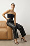 Siyah Suni Deri Barrel Kalıp Pantolon TWOAW26PL00070