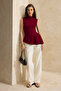 Bordo Asimetrik Godeli Dik Yaka Dokuma Bluz TWOSS26BZ00085 - 5