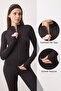 Siyah Soft Fırçalı Kumaş Kapüşonlu ve Reflektör Baskılı Örme Spor Ceket THMAW26SK00000