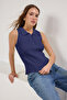 Lacivert Polo Yaka Fitilli Triko İnce Bluz TWOSS25BZ00331