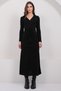 Women's Black V-Neck Drape Detailed Knitwear Dress Alc-X14976 - 4