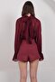 Women's Burgundy Plaid Patterned Shorts Alc-X14926 - 7