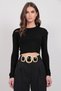 Women's Black Crew Neck Crop Knit Sweater Alc-X14988 - 3