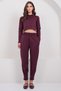 Women's Burgundy Hooded Crop Sweatshirt and Stitching Detailed Trousers Set Alc-X14938 - 4