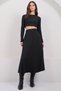 Women's Black Crew Neck Cropped Blouse and Maxi Skirt Set Alc-X15015 - 4
