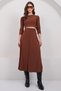Women's Bitter Brown Crew Neck Cropped Blouse and Maxi Skirt Set Alc-X15015