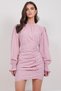 Women's Powder Pink Wide Neckline Drape Detail Polka Dot Midi Length Dress Alc-X15002 - 3
