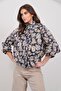 Women's Black-Cream Floral Patterned Double Pocket Lined Quilted Jacket Alc-X14993 - 2