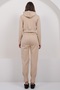Women's Beige Hooded Crop Sweatshirt and Stitching Detailed Trousers Set Alc-X14938 - 7