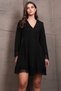 Women's Black V-Neck Mini Dress with Guipure Detail on Cuffs and Skirt Alc-X15021 - 4