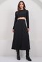 Women's Black Crew Neck Cropped Blouse and Maxi Skirt Set Alc-X15015