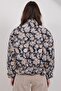 Women's Black-Cream Floral Patterned Double Pocket Lined Quilted Jacket Alc-X14993 - 8