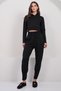 Women's Black Hooded Crop Sweatshirt and Stitching Detailed Trousers Set Alc-X14938 - 2