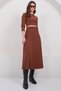 Women's Bitter Brown Crew Neck Cropped Blouse and Maxi Skirt Set Alc-X15015 - 5