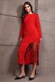 Women's Red Crew Neck Zippered Belted Maxi Dress Alc-X15009 - 4