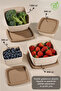 4-Piece Striped Square Storage Container Set - Microwave Safe Food Container 1.35L 0.85L 0.5L 0.3L Beige - 2