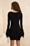 Siyah Kayık Yaka Bodycone/Vücudu Saran Kısa / Mini Örme Elbise TPRSS26EL00011 - 4