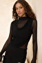 Black Tulle Cowl Neck Snap-Button Party Bodysuit TPRSS26BD00002 - 2