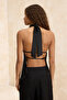 Siyah Asimetrik Kesim Halter Yaka Saten Bluz TPRSS26BZ00019 - 5